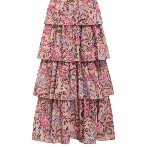 Anna Cate Sz S Charlotte Peaxh Floral Tiered Maxi Dress B24 - Picture 7 of 13